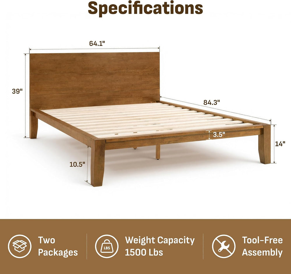 Softa Mikor Queen Japanese Joinery Bed Frame, Solid Wood, No-Tool Setup