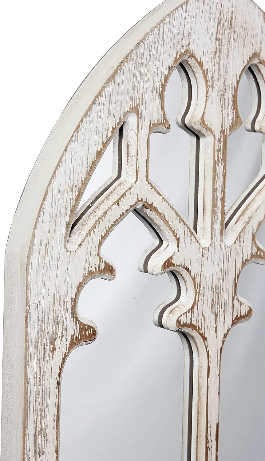Farmhouse Wood Frame Arched Window Mirror 12 x 38 inches