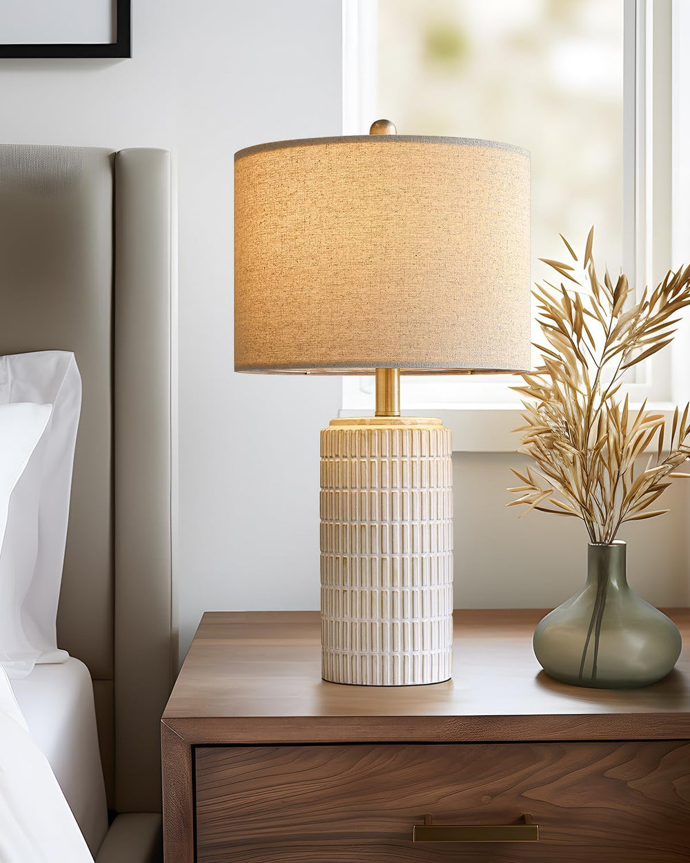 PoKat 23'' Bedside Table Lamp for Bedroom Nightstands, Modern Ceramic...