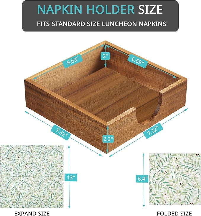Acacia Wood Napkin Holder for Table, Napkins Holders For Paper Napkins - Image 2