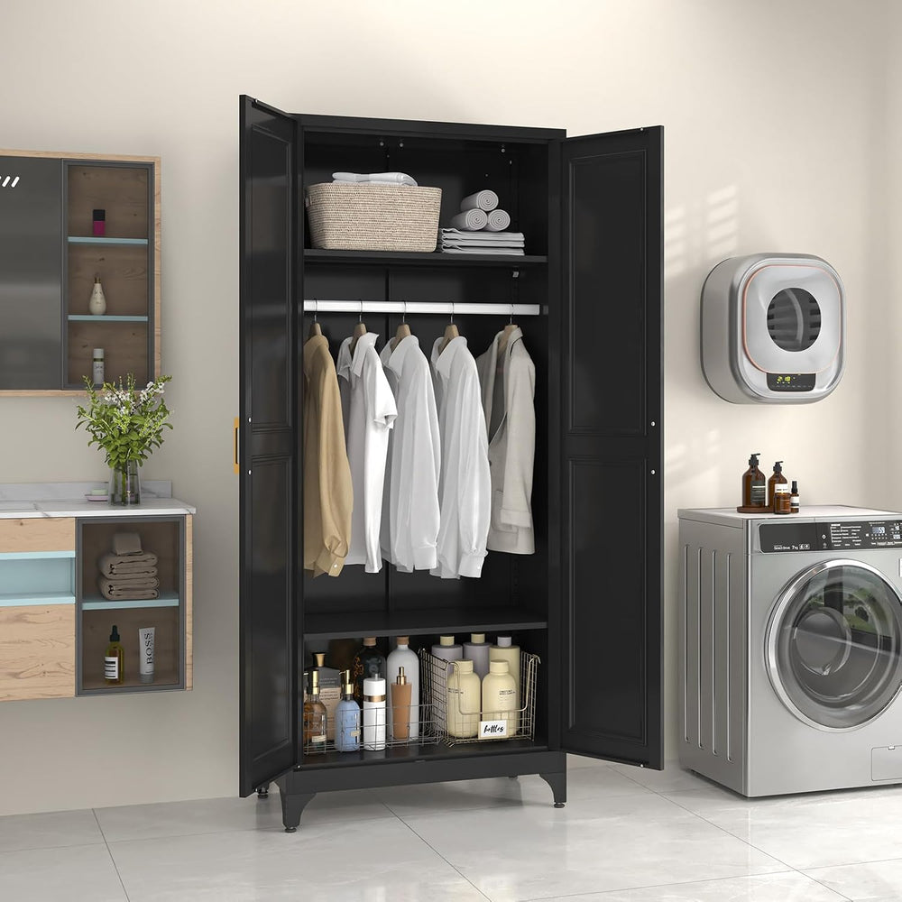 SteeLoong Metal Wardrobe Cabinet,Armoire Wardrobe Closet with Hanging Rod