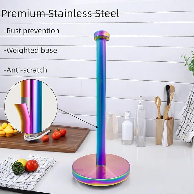 Stainless Steel Paper Towel Holder Countertop, Rainbow Kitchen Roll Holder Stand - Image 2