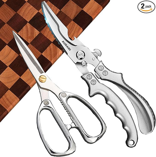 2 Pack Kitchen Shears, Heavy Duty Stainless Steel All-Purpose Poultry Meat by AUDAMI