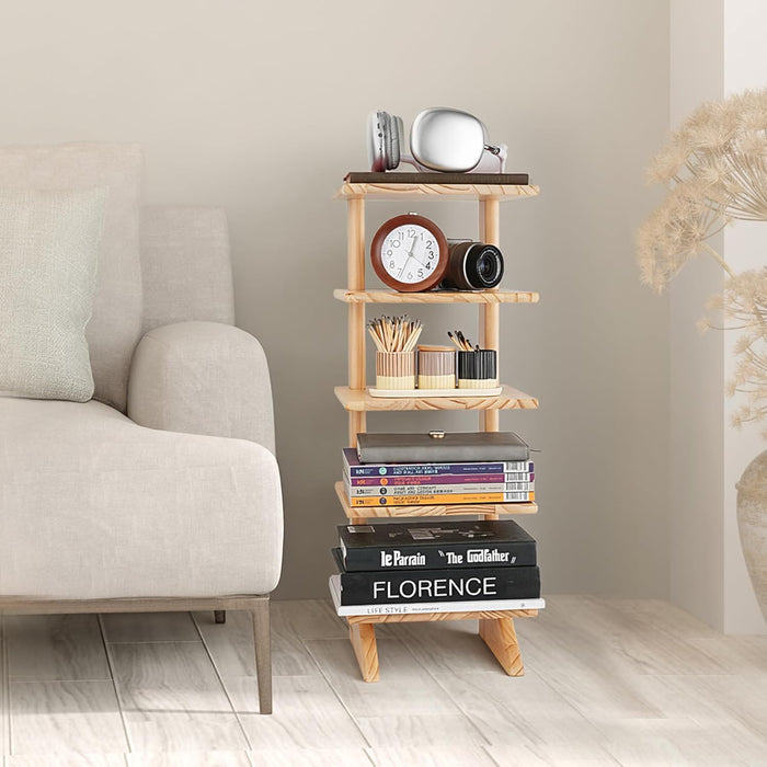 5-Tier Wooden Bookshelf for Small Spaces – Narrow Space-Saving Bookcase & Storage Shelf Organizer for Bedroom, Living Room, or Office – Compact Freestanding Wood Bookshelf