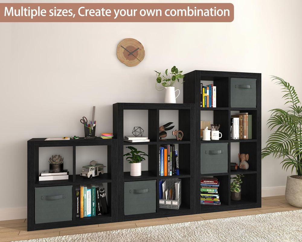 furtble 4-Cube Storage Organizer, Bookshelf with Storage Bin, Modern Wood Ope...