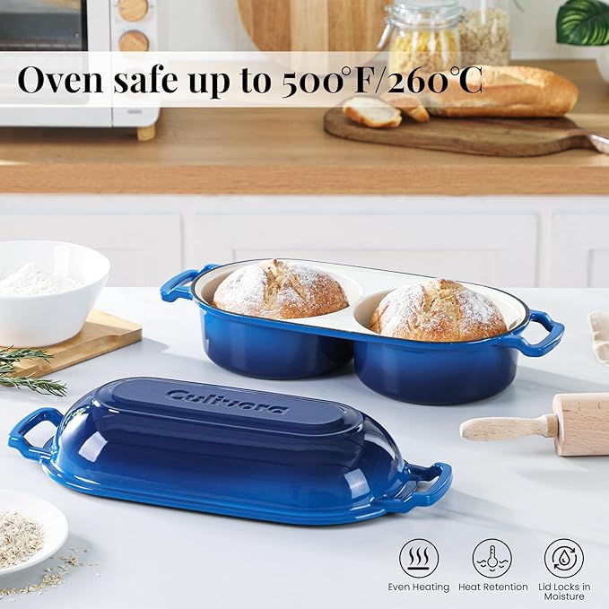Cast Iron Bread Pan with Lid, Mini Enamel Sourdough Baking Dutch Oven Pot
