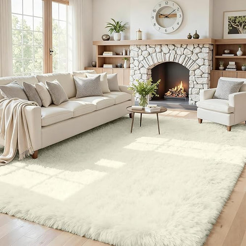 5x7 Area Rugs for Living Room Rug: Soft Fluffy Shag Cream White Rugs for Bedroom by CarpetAddColortoYourLife