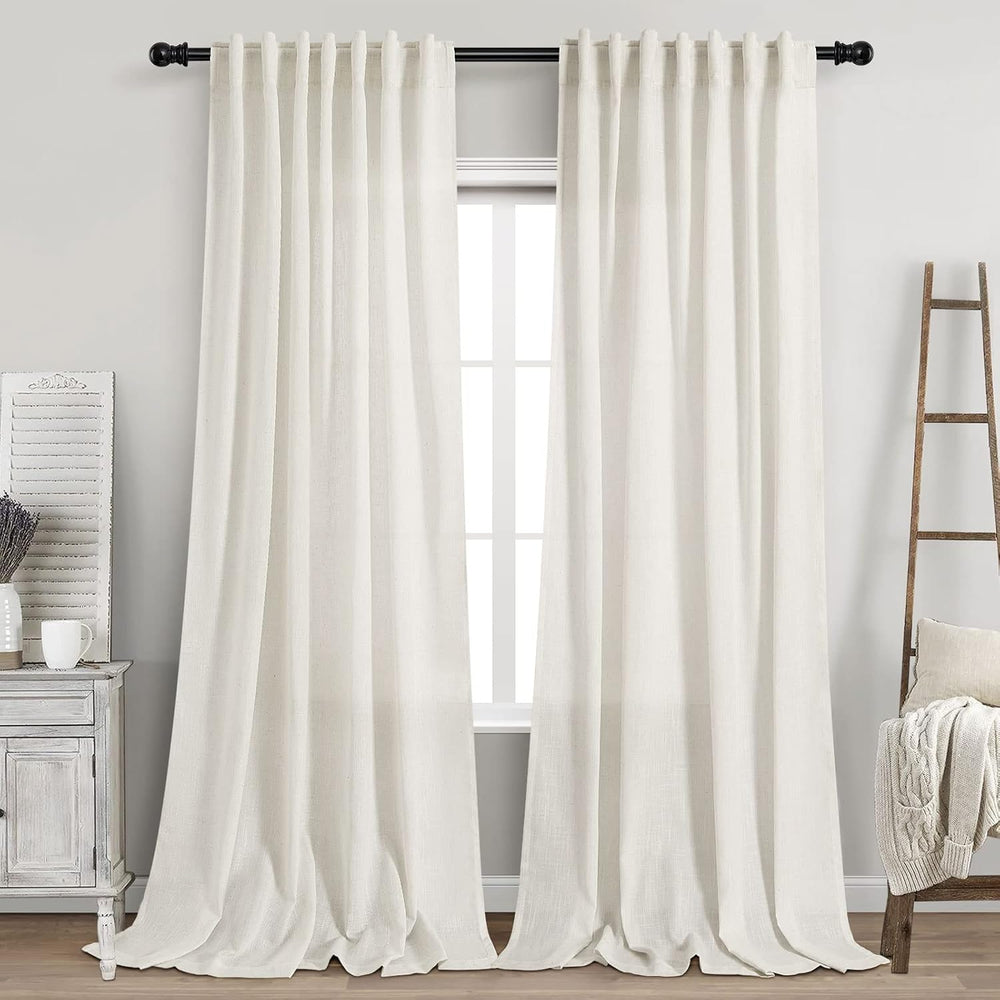 Extra Long Curtains 120 inch Length 2 Panels Back Tab Neutral Farmhouse Drape...