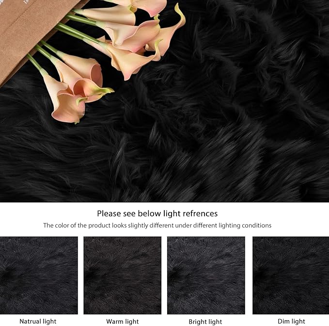 ORINOVA Black Fluffy Faux Fur Rug - Image 9