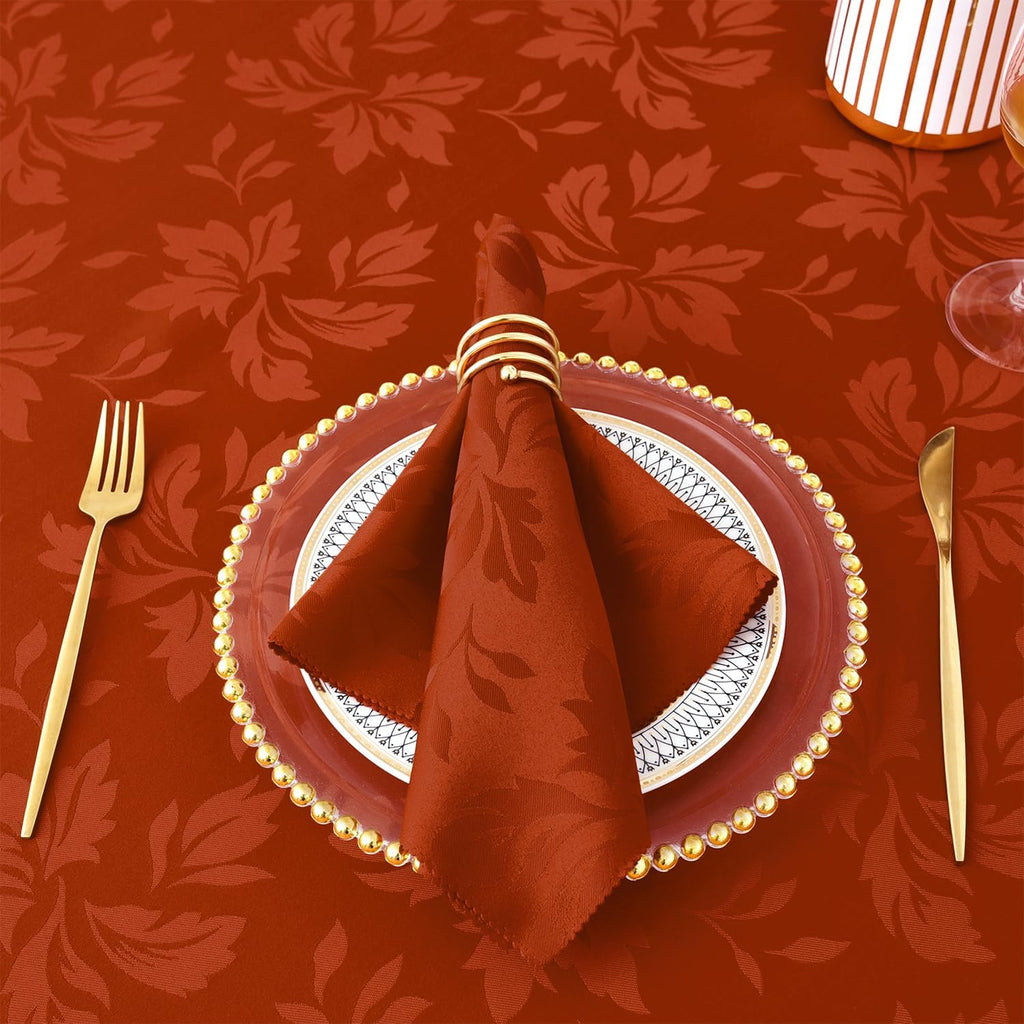 Romanstile Fall Jacquard Dinner Napkins, Thanksgiving Table Decor | Waterproof Damask Floral Cloth Napkins for Dinner & Parties, 20x20 Inch, Set of 4, Burnt Orange
