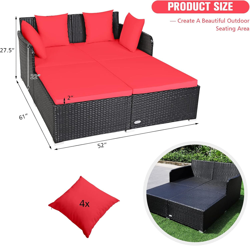 RELAX4LIFE Rattan Patio Outdoor Daybed, Wicker 2-Person Sunbed Loveseat with ...