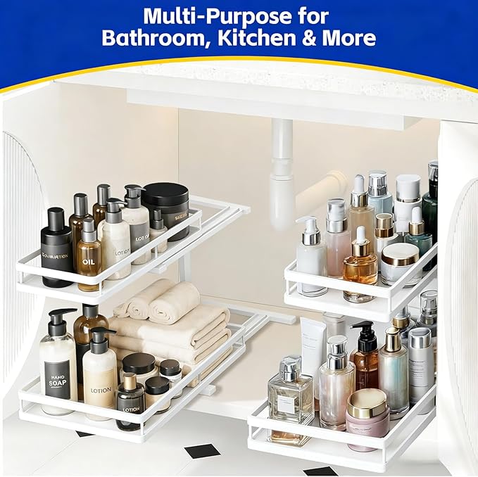Under Sink Organizer, Dual-Rail Ball-Bearing, Under Kitchen Sink Organizer
