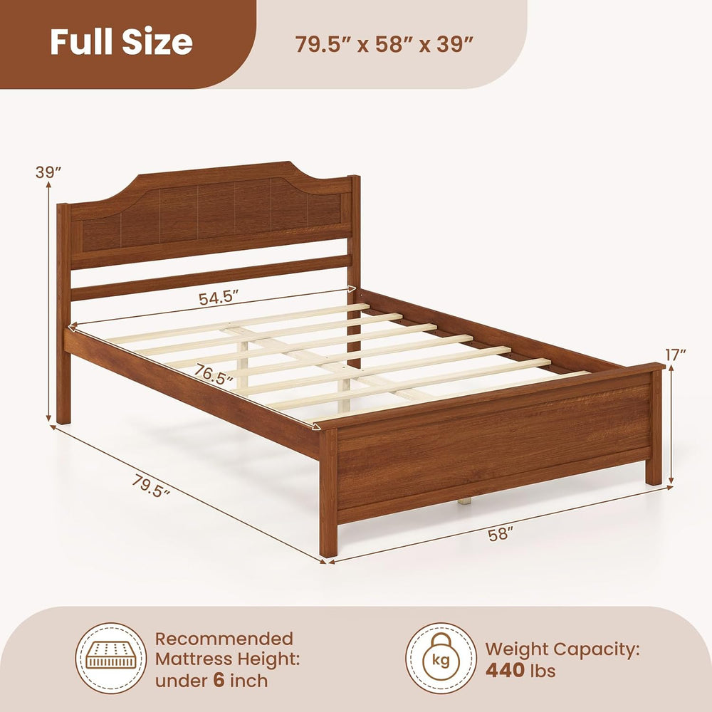 GIANTEX Full Size Wooden Bed Frame with Headboard, Wood Slat Support