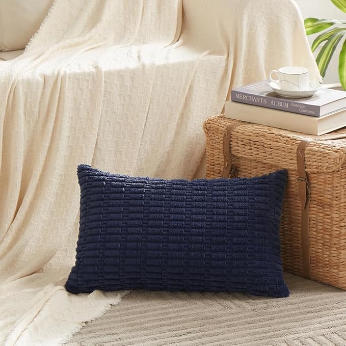 Fancy Homi 4 Packs Navy Blue Decorative Throw Pillow Covers 12x20 Inch - Image 2