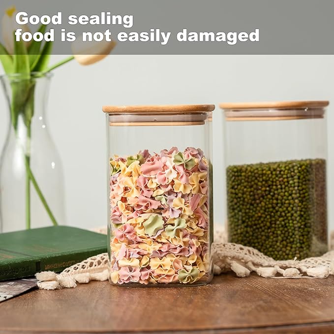 Glass Food Storage Jars 37 oz Set of 6, Glass Storage Containers Clear Glass - Image 7
