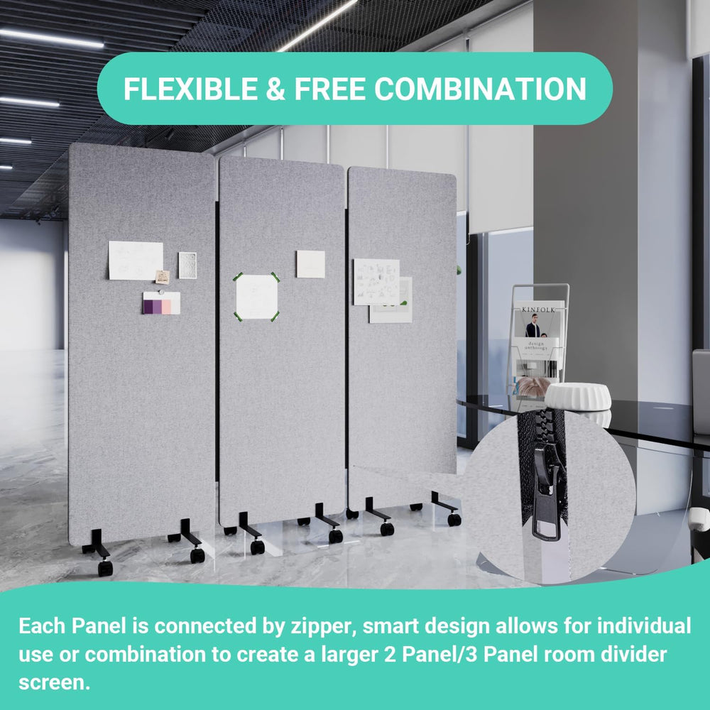 3 Panel Soundproof Room Divider, Portable Acoustic Office Divider