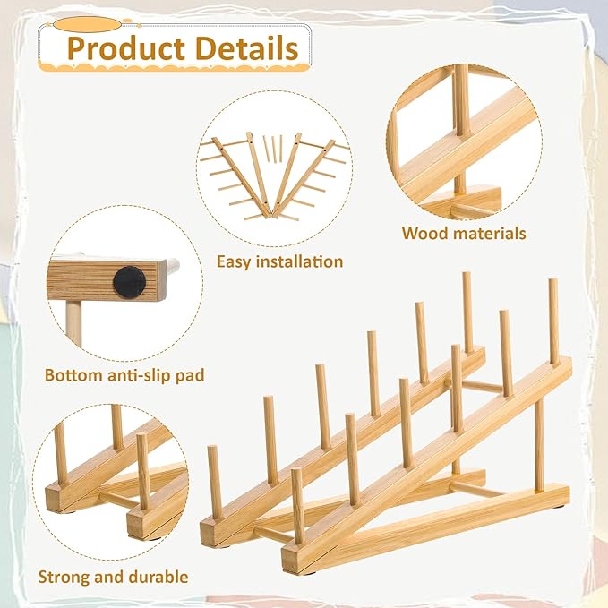 5 Pack Wooden Dish Rack Wooden Plate Stands - Image 4