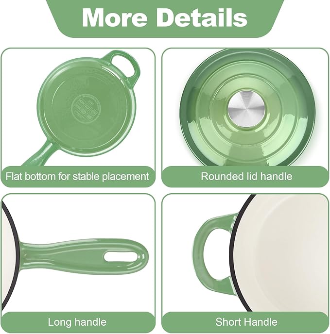 HaSteeL 1 QT Cast Iron Saucepan, Mini Enamel dutch oven - Image 6