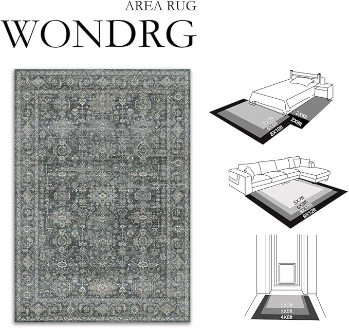 6x9 Washable Area Rug for Living Room Bedroom Vintage Black Grey Carpet Soft - Image 2