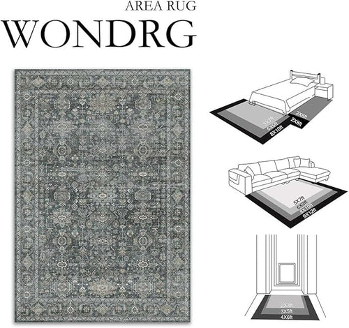 6x9 Washable Area Rug for Living Room Bedroom Vintage Black Grey Carpet Soft - Image 2