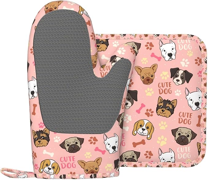 Cute Dog Oven Mitts and Pot Holders Set, Puppy Kitchen Accessories Heat by Nmbvcxz