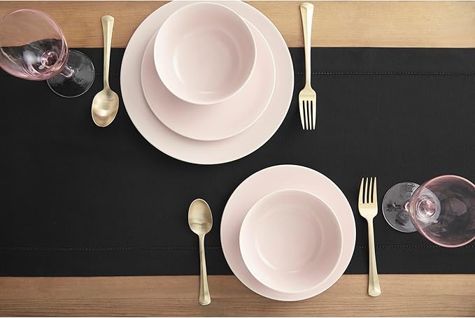 Solino Home Black Hemstitch Table Runner 60 Inches - Cotton Linen Small Table...