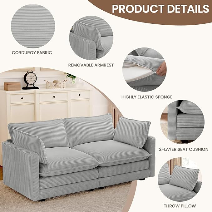 ROWHY 78'' Sectional 2 Seat Cloud Loveseat with 2 Throw Pillows, Mode...