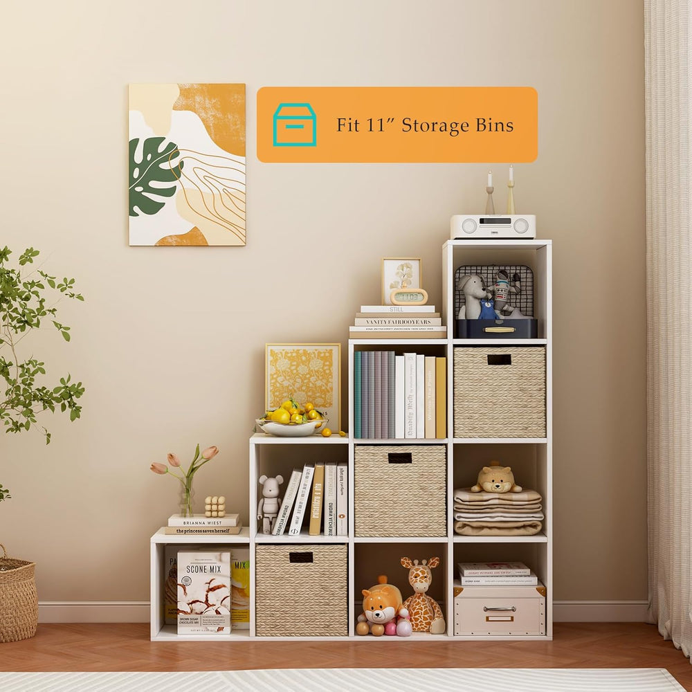 Ladder Cube Storage Bookcase - Wooden L-Shaped 4-Tier Corner Shelf, Reversibl...