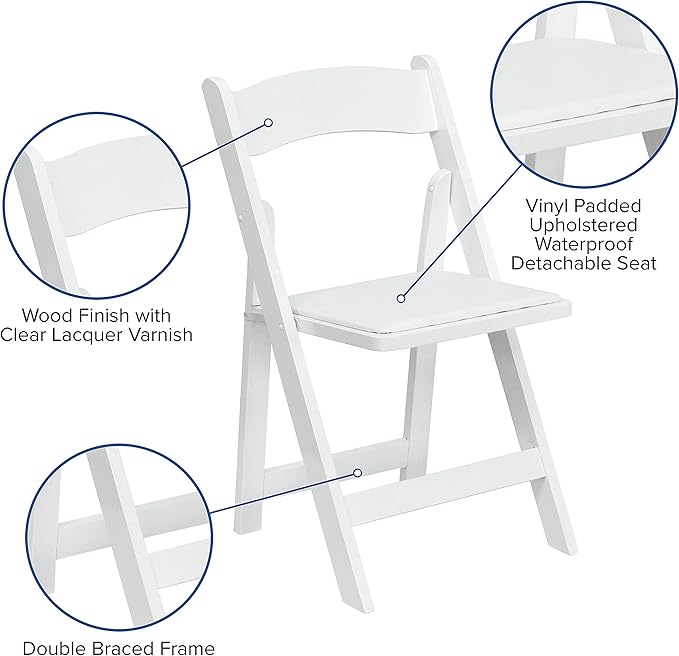 Flash Furniture 2 Pack HERCULES Series White Wood Folding Chair with Vinyl Pa...