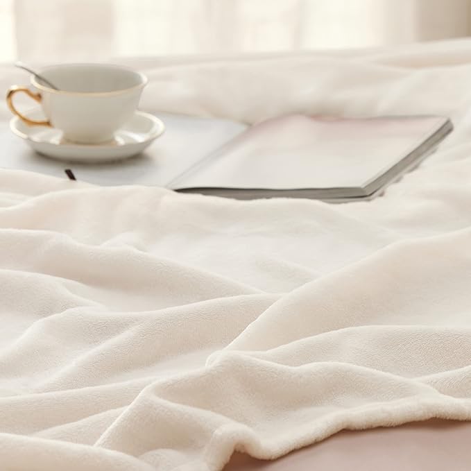 Bedsure GentleSoft Fleece Throw XL Blanket Cream - Image 3