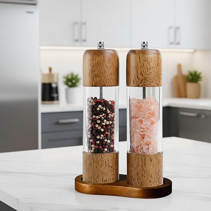 Wooden Salt and Pepper Grinder Set, Premium Oak Wood Salt Grinders Shakers - Image 4