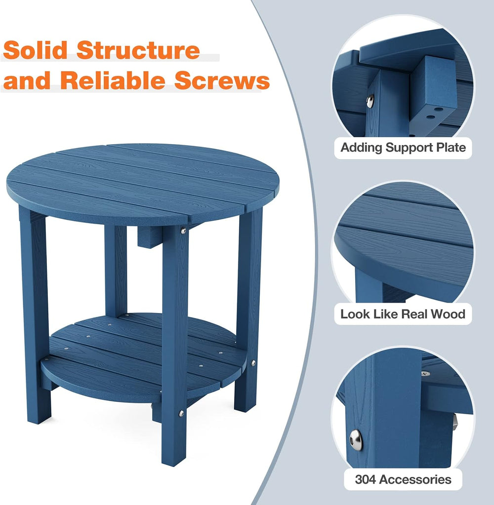 YEFU Adirondack Side Table, 18" Outdoor Side Table, Navy Blue
