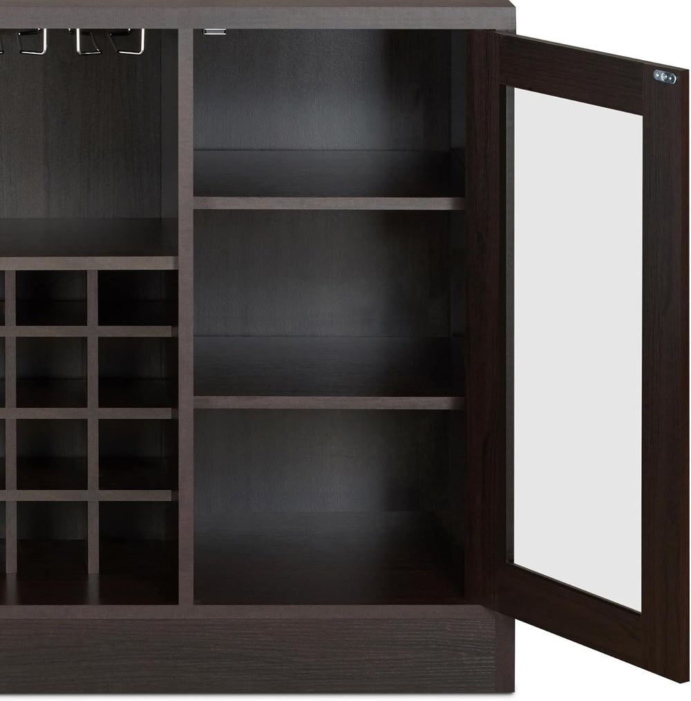 Knocbel Wooden Storage Wine Cabinet with Glass Door and 2 Interior Shelves, C...