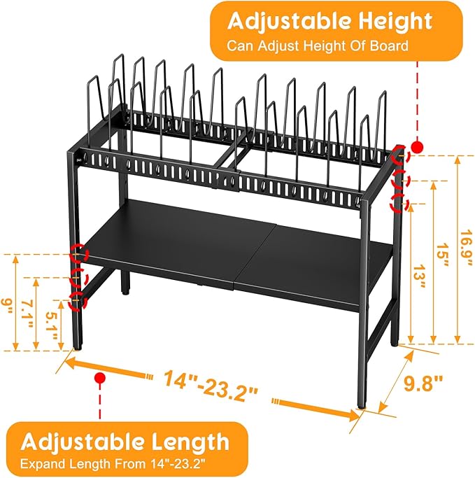 2-Tier Pots and Pans Organizer Under Cabinet, Expandable Pots Lid Organizers