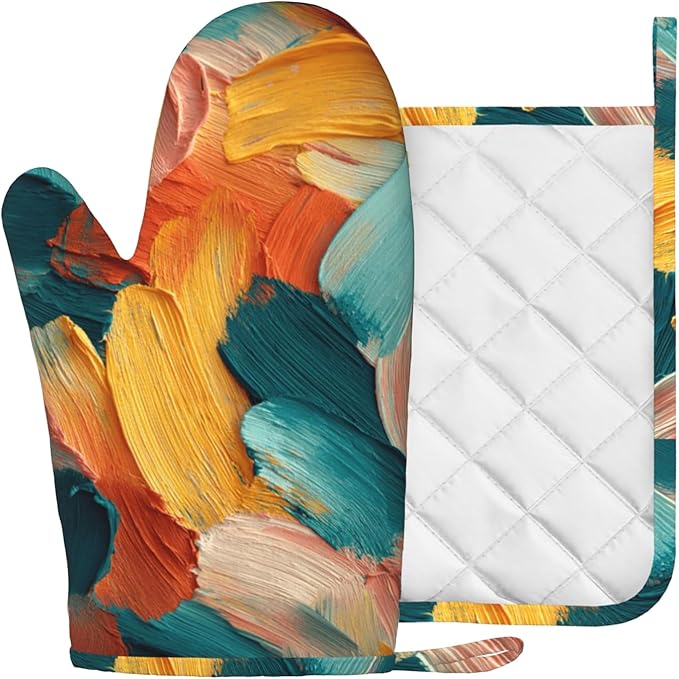 Abstract Oil Painting Heat-Resistant Oven Mitts and Pot Holder Kitchen Non-Slip - Image 2