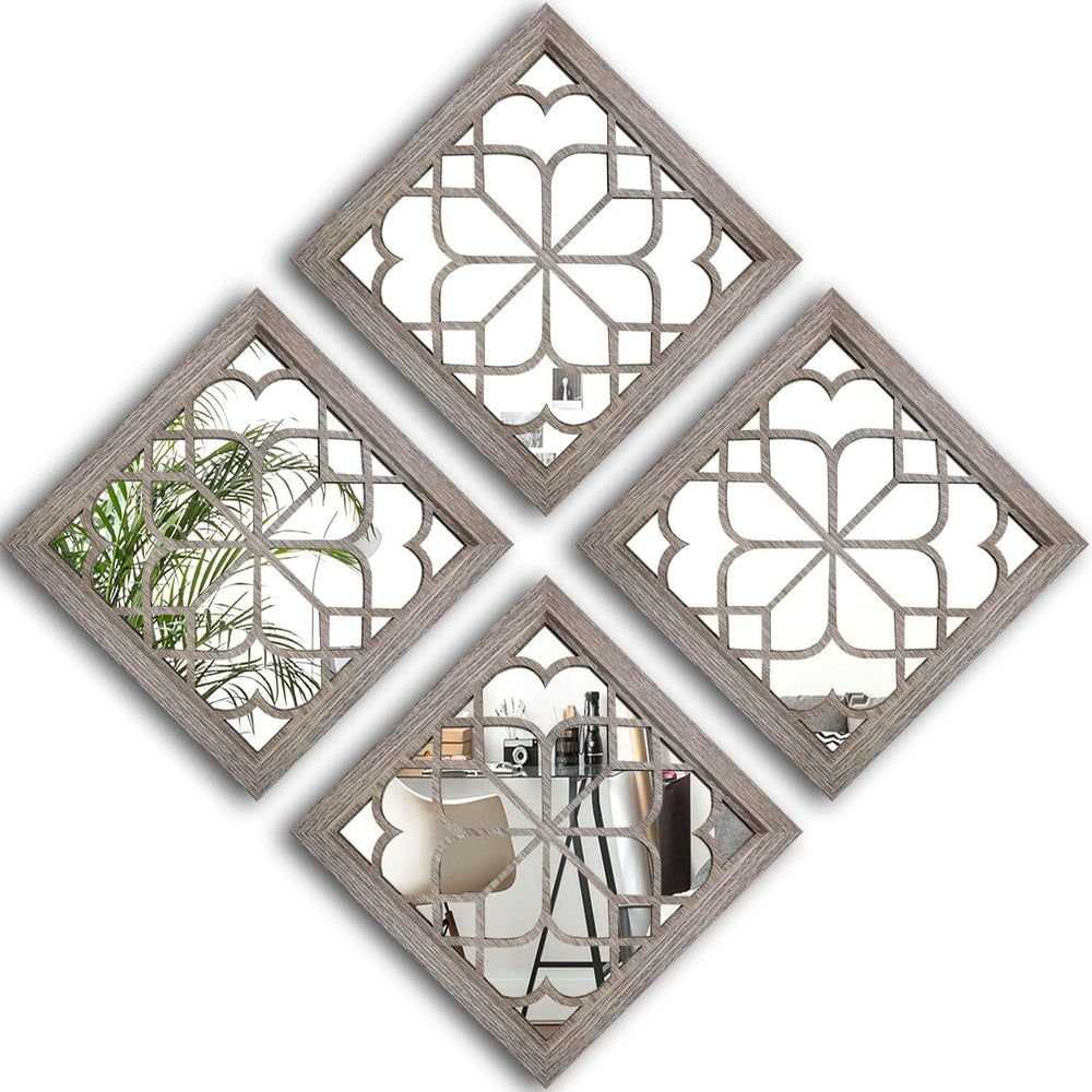 Wocred Set of 4 Mirrors Square Wall Mirror,Gorgeous Rustic Farmhouse Accent M...