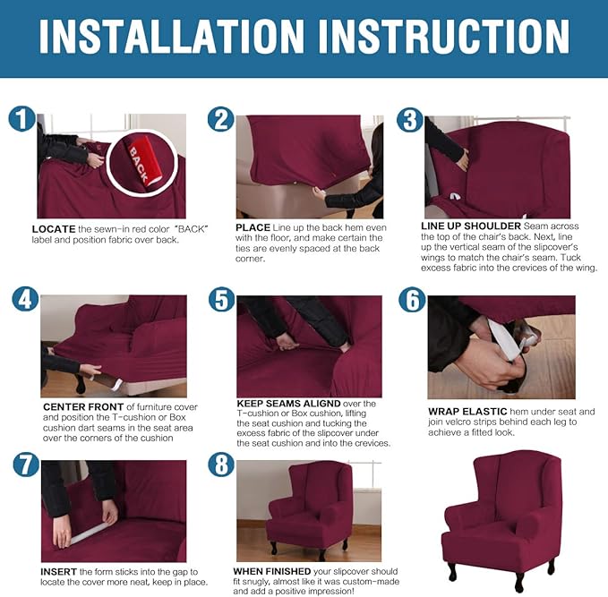 H.VERSAILTEX Wingback Chair Covers Velvet Plush Wing Chair Slipcover 1 Piece - Image 6