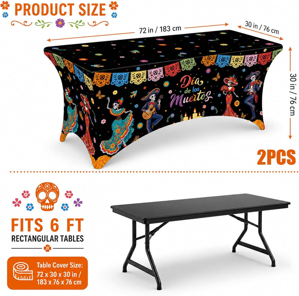 Moukeren 2 Pcs Day of The Dead Tablecloth 6 ft Halloween Dia De Los Muertos