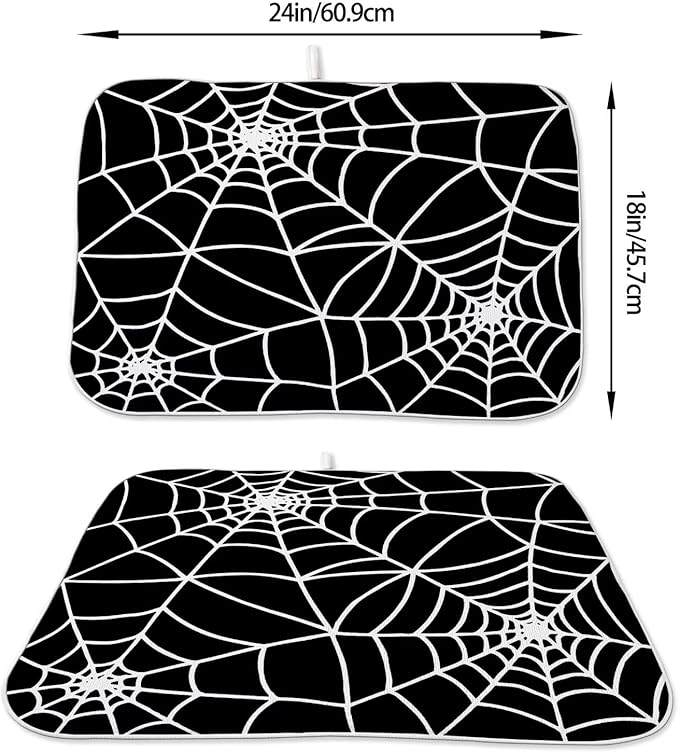 Halloween Spiderweb Dish Drying Mat 18 x 24 inch Halloween Scary Themed Black - Image 2