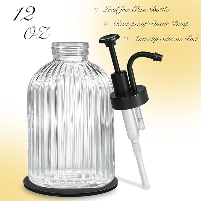 SheeChung Clear Glass Soap Dispenser, 12 Oz Liquid Hand Soap Dispenser - Image 2
