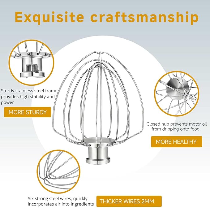 K45WW Whisk Attachment for 4.5 5 QT KitchenAid Tilt-Head Stand Mixer, 6 Wire - Image 6