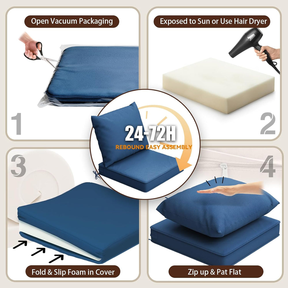 Outdoor Seat Cushions, 24"x24"x4", Set of 4