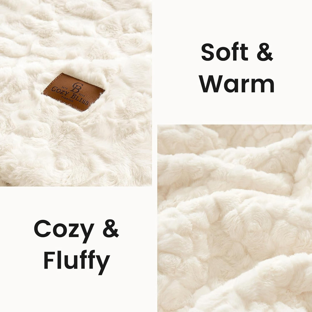 Cozy Bliss Faux Fur Throw Blanket for Couch, Fuzzy Soft Plush Thick Warm Fluf...