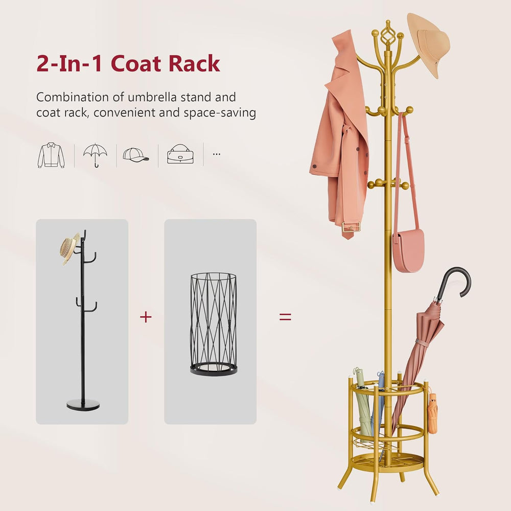Tajsoon Coat Tree with Umbrella Holder, Coat Rack Freestanding, Coat Hangers ...