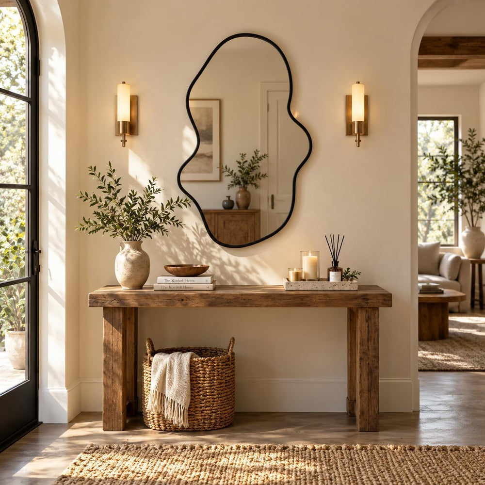 Irregular Wall Mirror, Asymmetrical Black Bathroom Wavy Mirror