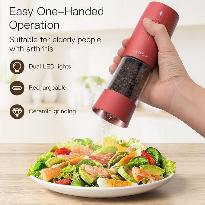 Ultrean Electric Salt and Pepper Grinder Set, USB-C Rechargeable, Salt and - Image 2