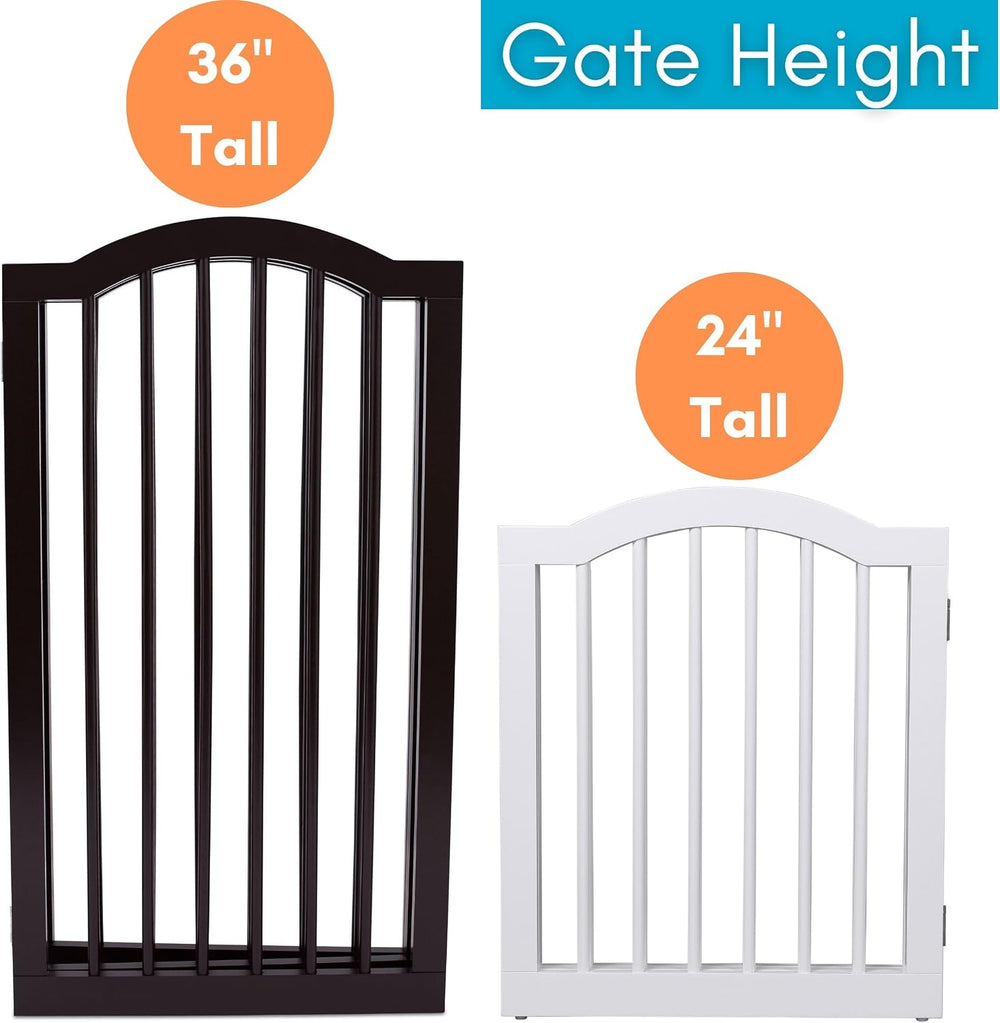 INTERNET'S BEST Arched Top Dog Gate | 3 Panel, 36" H Wooden Pet Barr...
