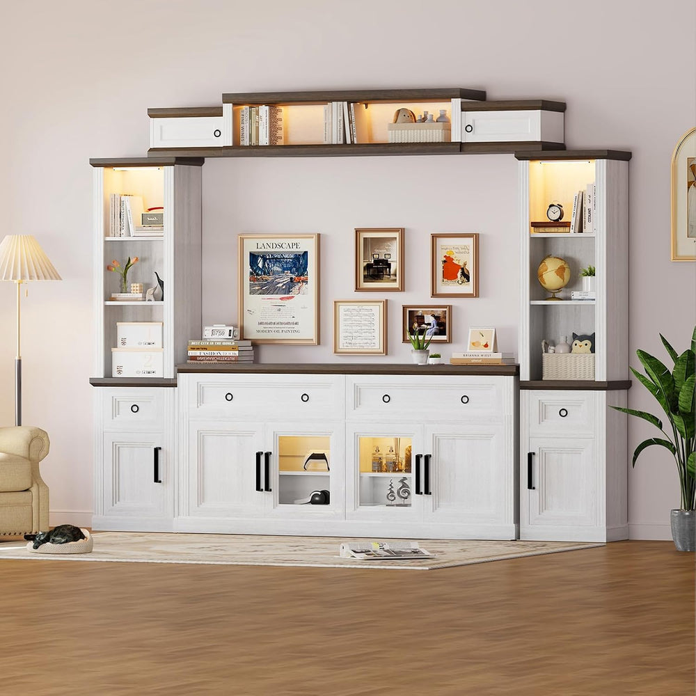 63'' Sideboard Buffet Cabinet with Power Outlet, Antique White