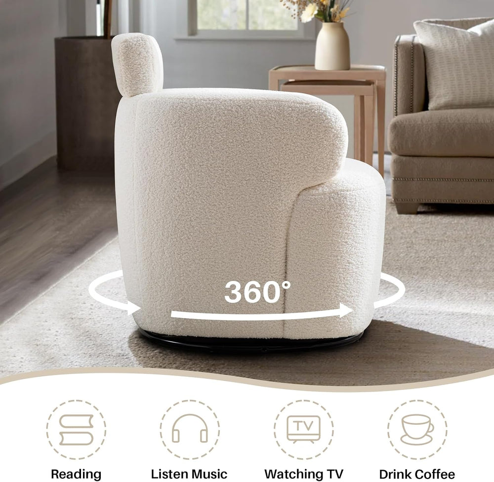 Small Swivel Accent Chair,360° Barrel Armchair, Adjustable Headrest