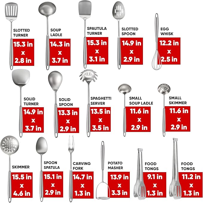 Newness 16 Pcs Cooking Utensils Set, 304 Stainless Steel Kitchen Utensils Set - Image 7